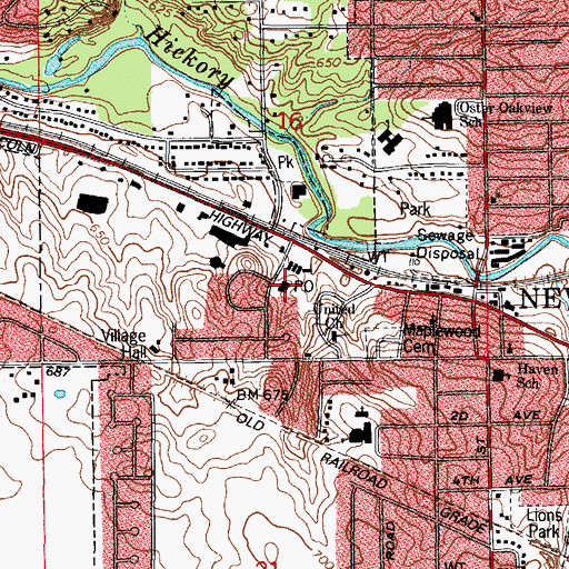 Topographic Map of New Lenox Post Office, IL
