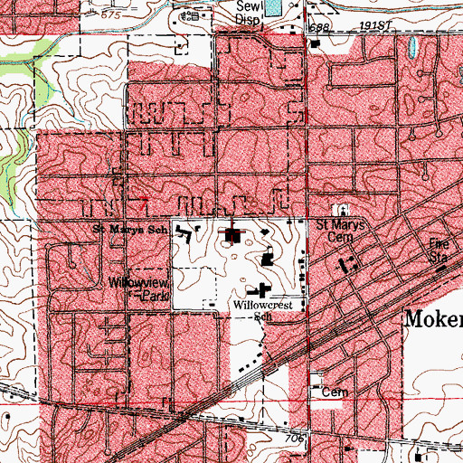 Topographic Map of Mokena Junior High School, IL