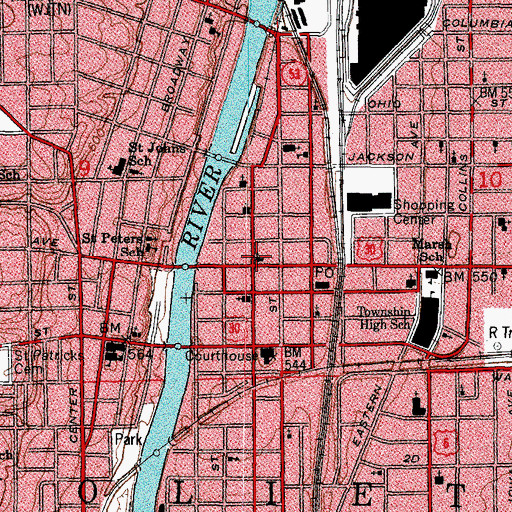 Topographic Map of Ottawa Street United Methodist Church, IL