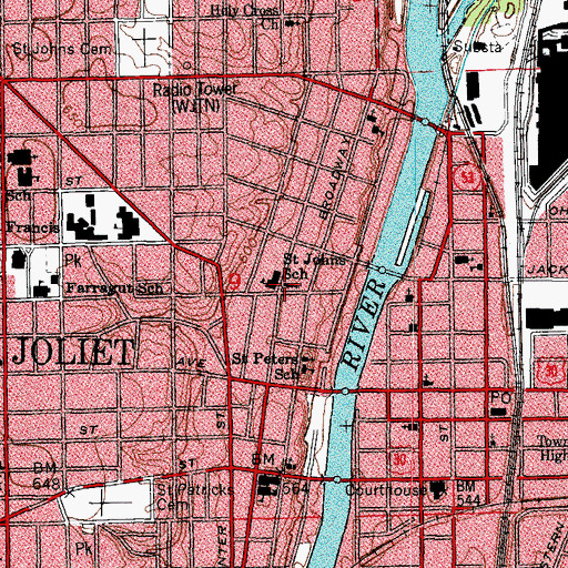 Topographic Map of Saint Johns Catholic Church, IL