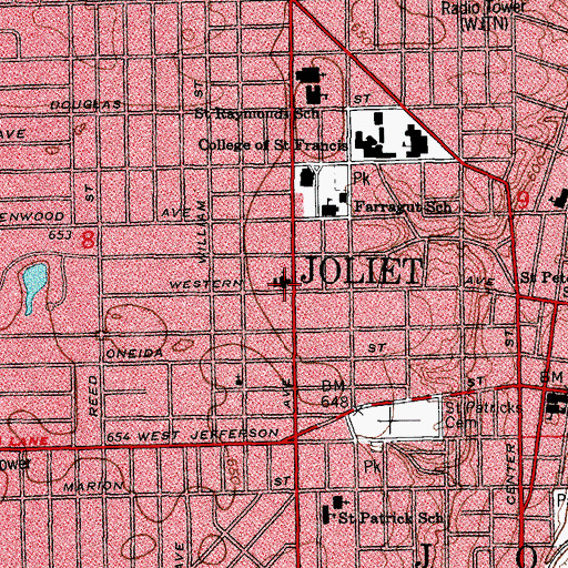 Topographic Map of First Presbyterian Church of Christ, IL