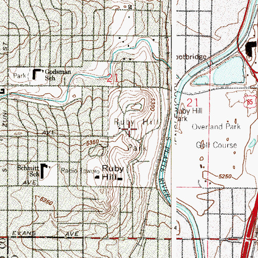 Topographic Map of Ruby Hill Park, CO