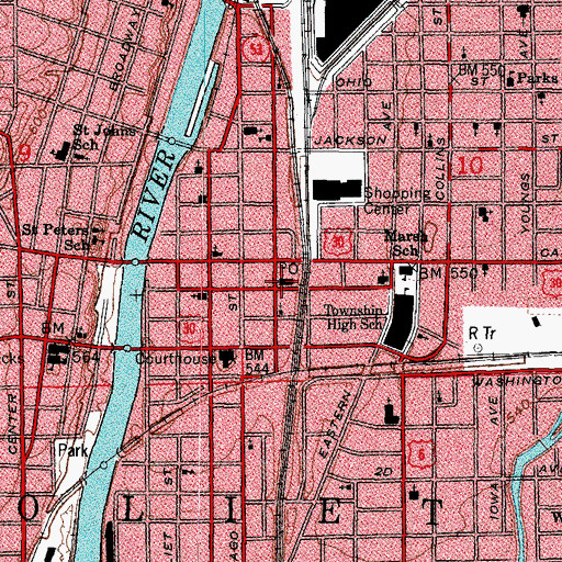 Topographic Map of Downtown Joliet Post Office, IL