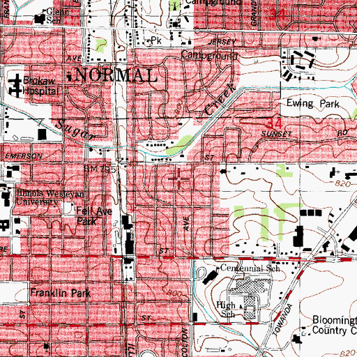 Topographic Map of Bloomington Bible Church, IL