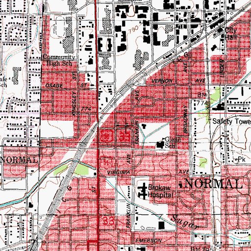 Topographic Map of Bloomington-Normal Church of God, IL