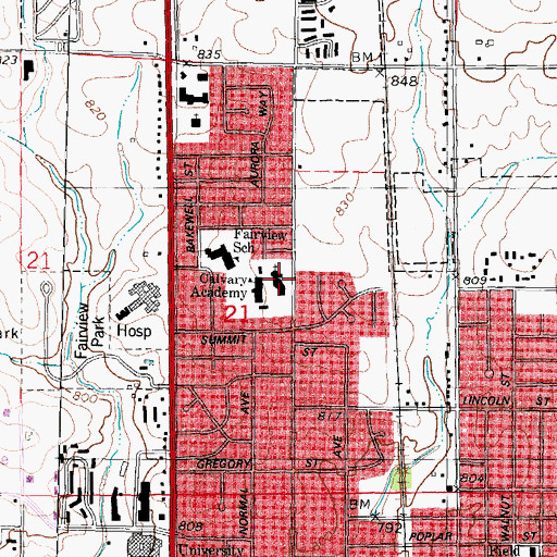 Topographic Map of Calvary Baptist Church, IL