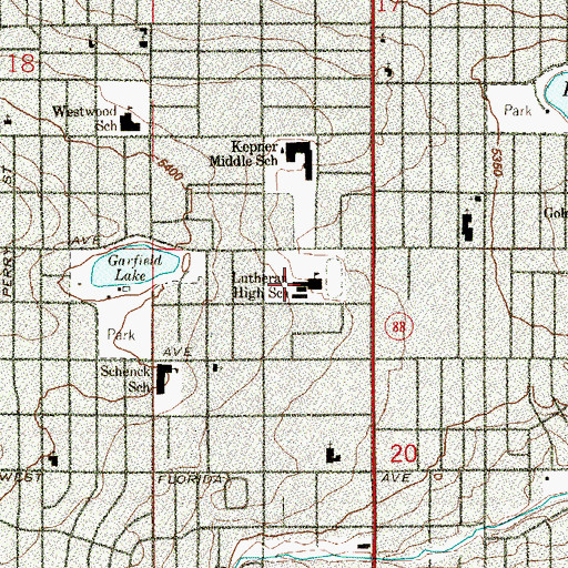 Topographic Map of Denver Lutheran High School (historical), CO