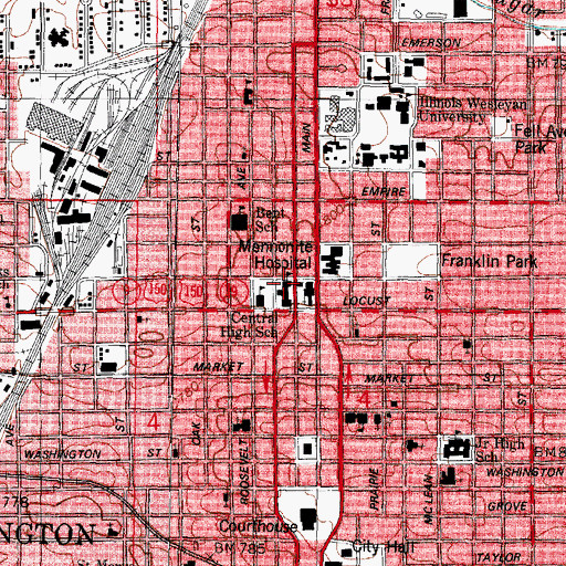 Topographic Map of Central Catholic High School, IL