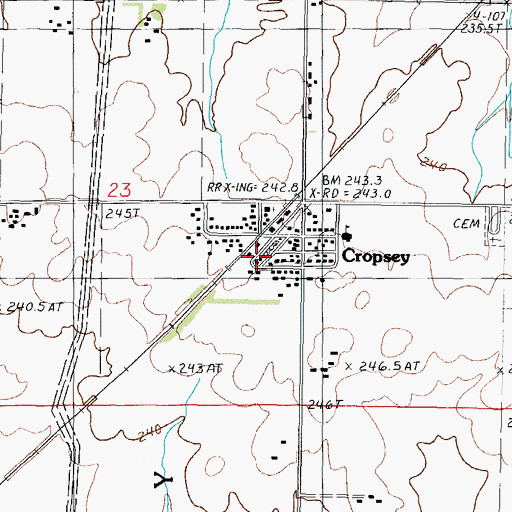 Topographic Map of Cropsey Post Office, IL