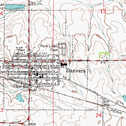 Topographic Map of Danvers Elementary School, IL