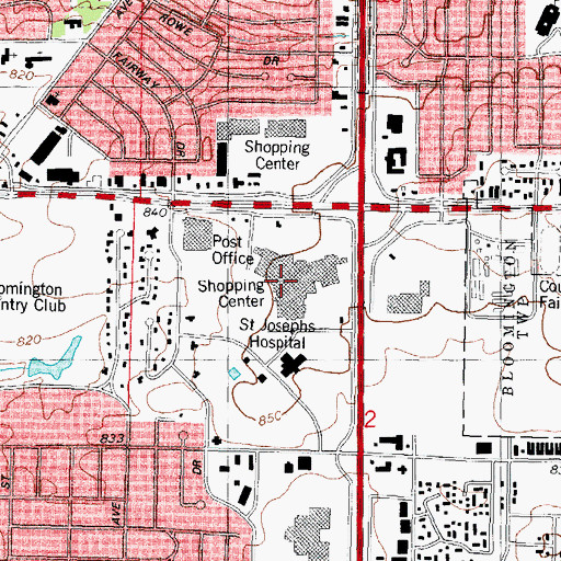 Topographic Map of Eastland Mall Shopping Center, IL