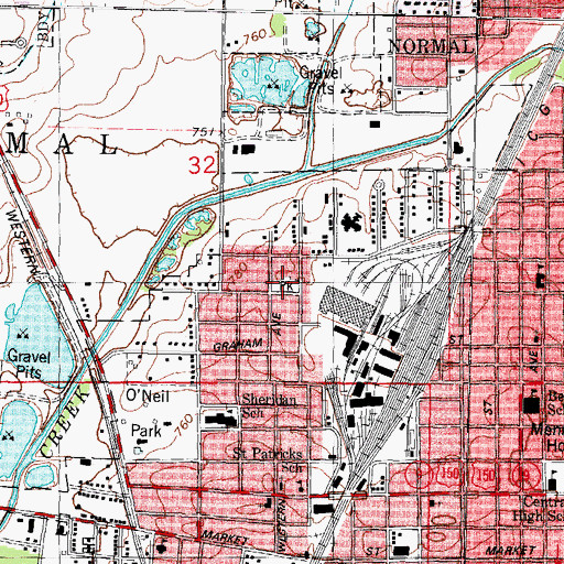 Topographic Map of Evergreen Park, IL