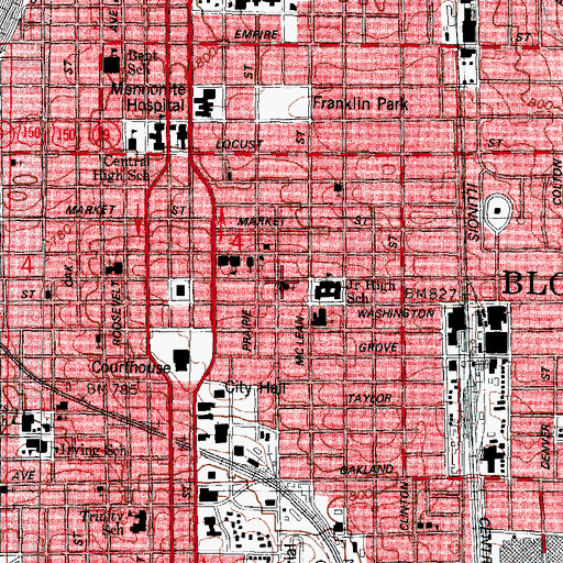 Topographic Map of First Baptist Church of Bloomington, IL