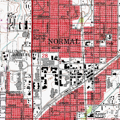 Topographic Map of First Baptist Church of Normal, IL