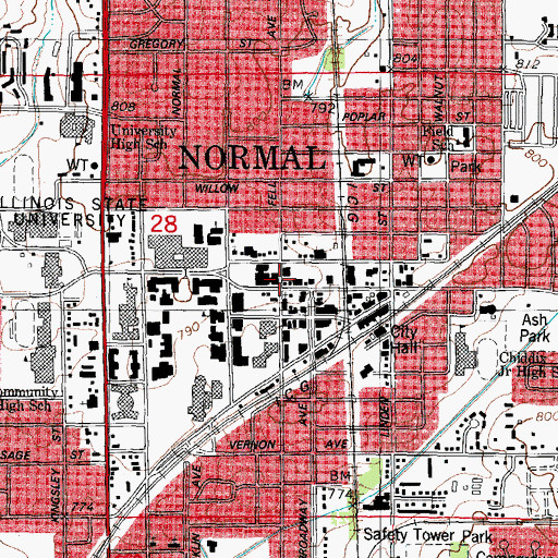 Topographic Map of Hewett Hall, IL