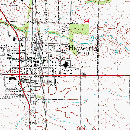 Topographic Map of Heyworth Elementary School, IL