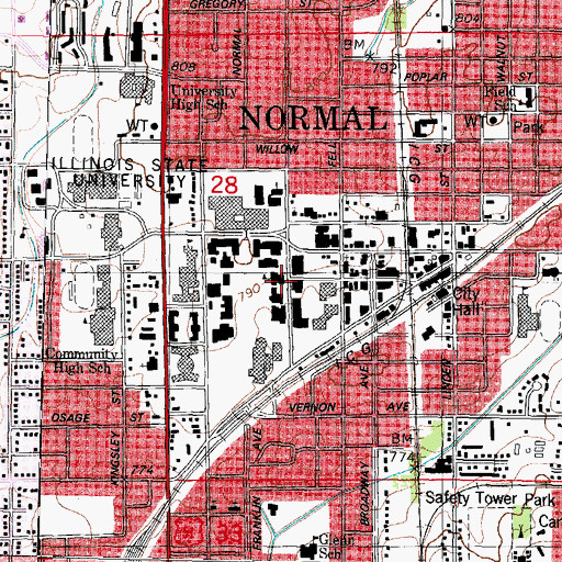 Topographic Map of Hovey Hall, IL