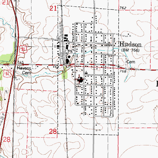 Topographic Map of Hudson Elementary School, IL