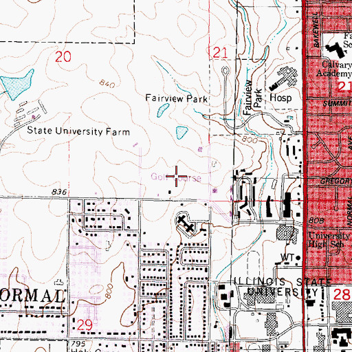 Topographic Map of Illinois State University Golf Course, IL