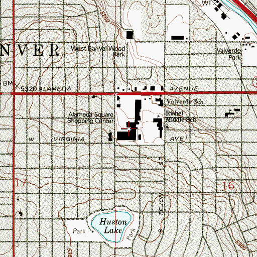 Topographic Map of Alameda Square Shopping Center, CO