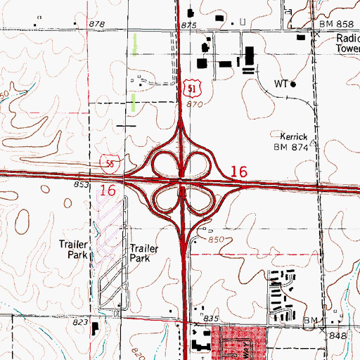 Topographic Map of Interchange 165, IL