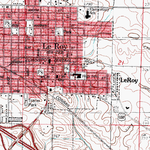 Topographic Map of Le Roy Junior High School, IL
