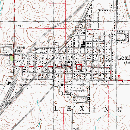 Topographic Map of Lexington Post Office, IL