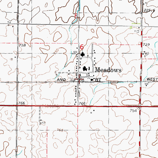 Topographic Map of Meadows Post Office (historical), IL