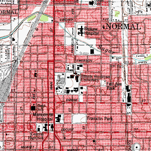 Topographic Map of Merrill J Holmes Administration Building, IL