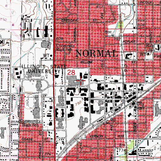 Topographic Map of Milner Library, IL