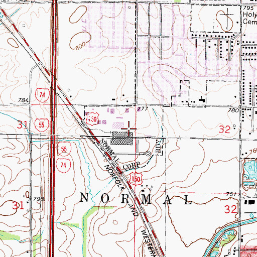 Topographic Map of Normal Industrial Park, IL