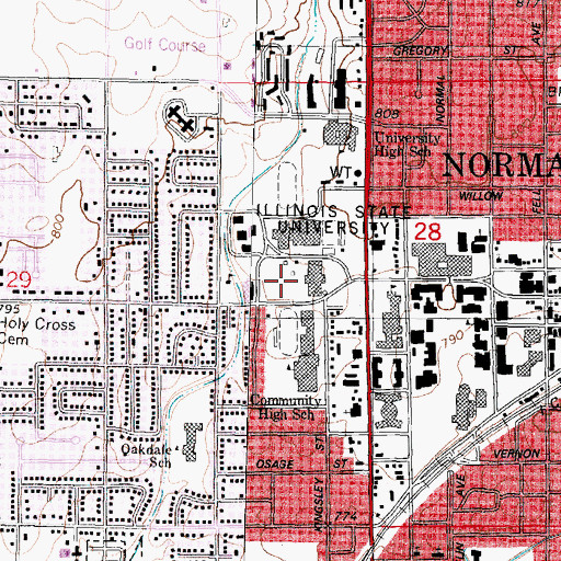 Topographic Map of Redbird Arena, IL