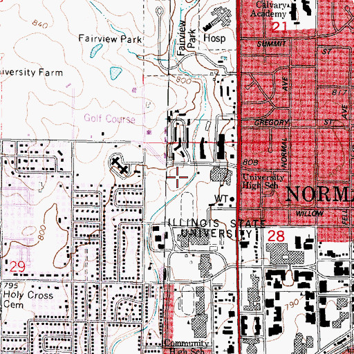 Topographic Map of Redbird Baseball Field, IL