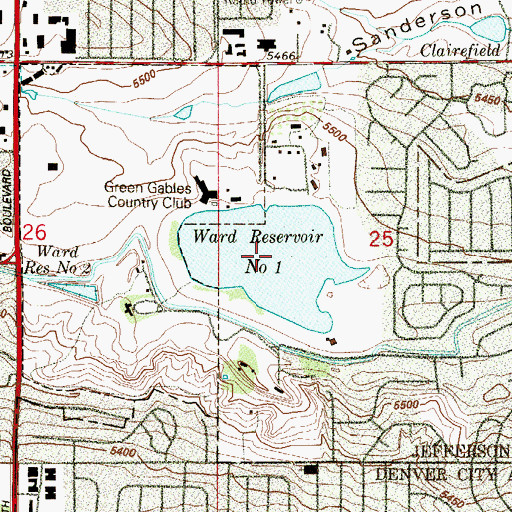 Topographic Map of Ward Reservoir Number 1, CO