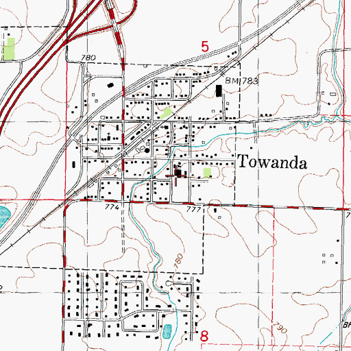 Topographic Map of Towanda Elementary School, IL