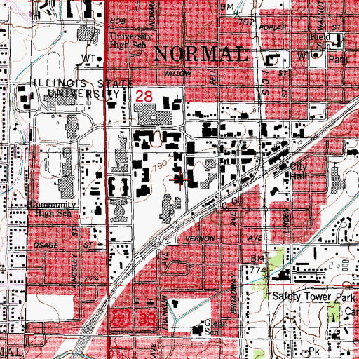 Topographic Map of Williams Hall, IL