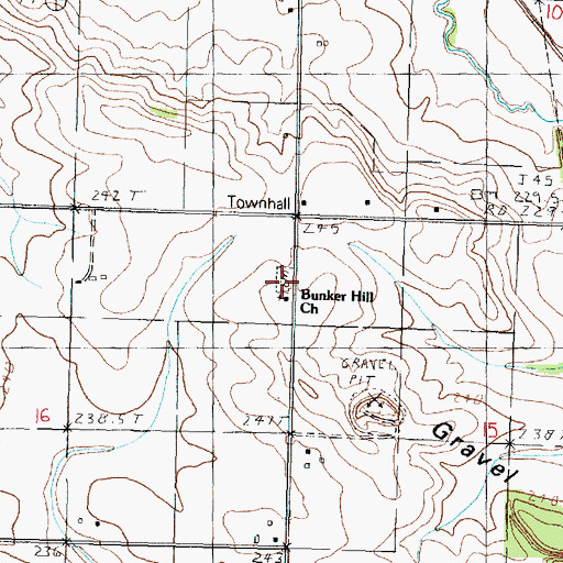 Topographic Map of Bunker Hills Cemetery, IL