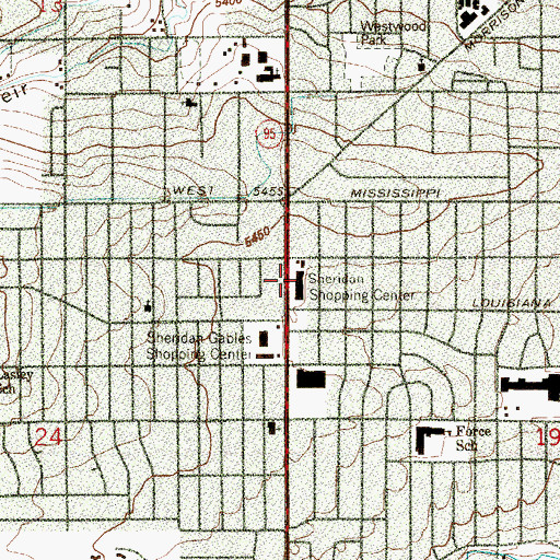 Topographic Map of Sheridan Shopping Center, CO