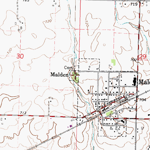 Topographic Map of Malden Cemetery, IL