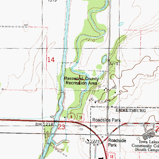 Topographic Map of Basswood County Recreation Area, IA