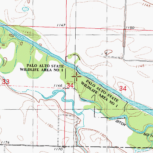 Topographic Map of Palo Alto State Wildlife Area Number One, IA