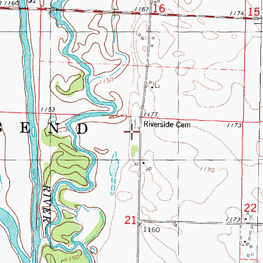Topographic Map of Riverside Cemetery, IA