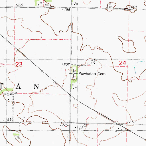 Topographic Map of Powhatan Cemetery, IA