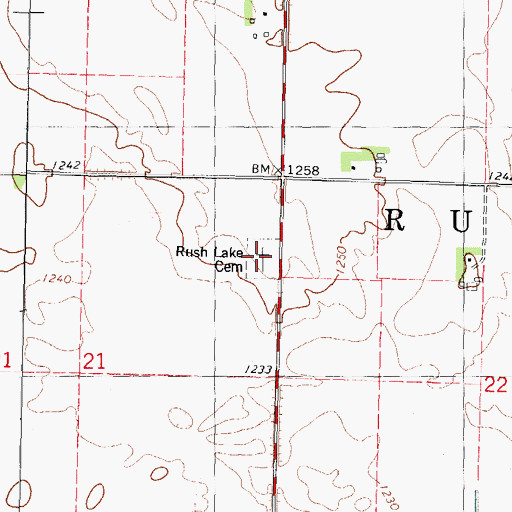 Topographic Map of Rush Lake Cemetery, IA
