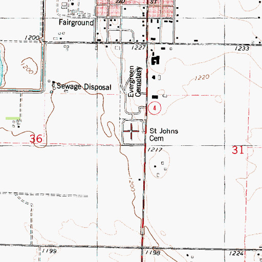 Topographic Map of Saint Johns Cemetery, IA