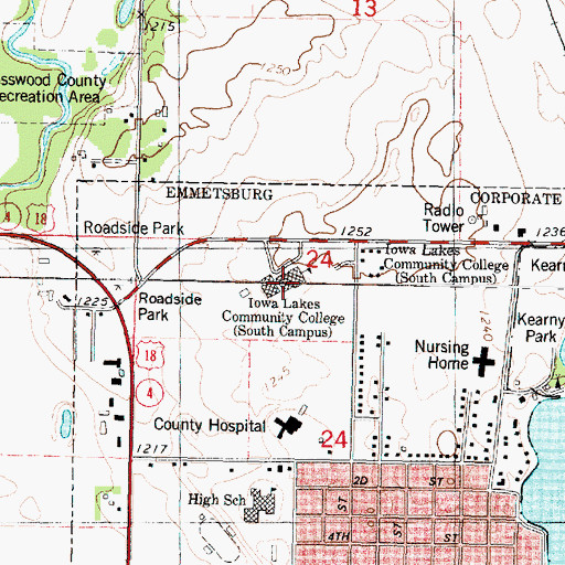 Topographic Map of Iowa Lakes Community College - Emmetsburg Campus, IA