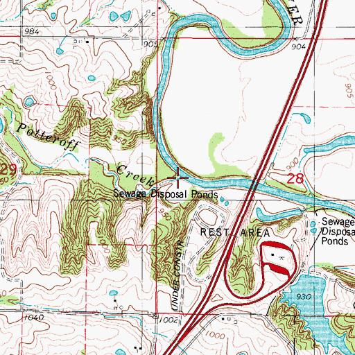 Topographic Map of Potteroff Creek, IA