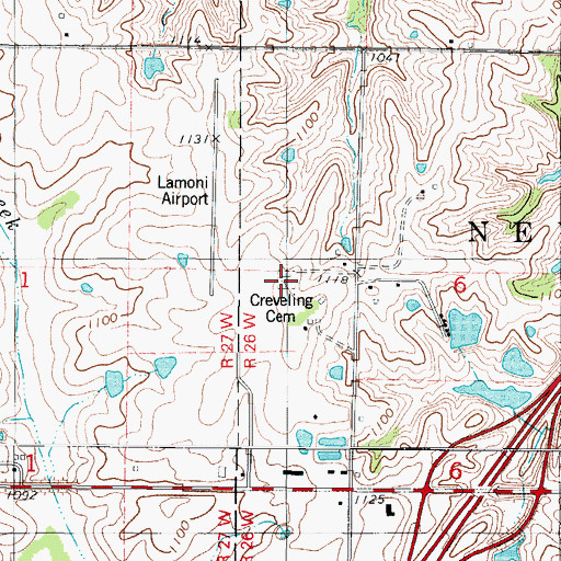 Topographic Map of Creveling Cemetery, IA