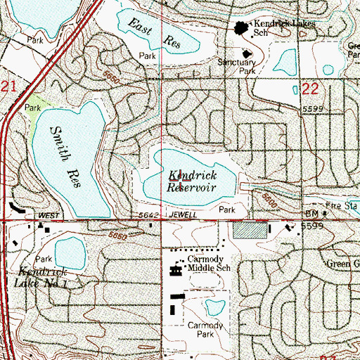 Topographic Map of Kendrick Reservoir, CO