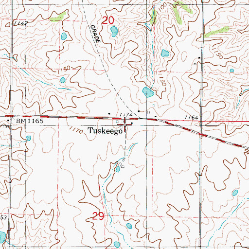 Topographic Map of Tuskeego, IA